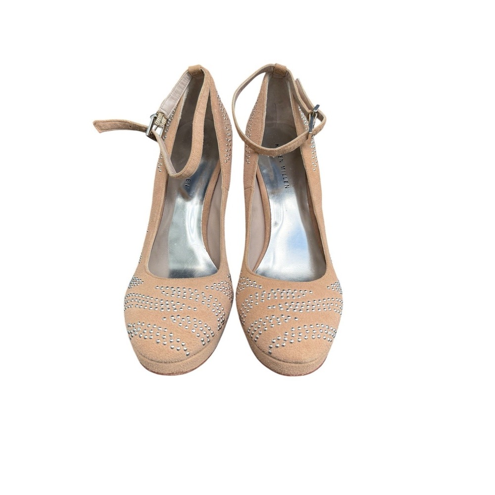 Karen Millen Platform Pumps Womens 39.5 Tan‎ Studded Suede Ankle Strap 5 Inch